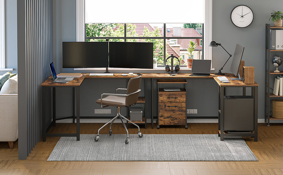 Bureau d’angle en L VASAGLE – avec 2 étagères & structure industrielle