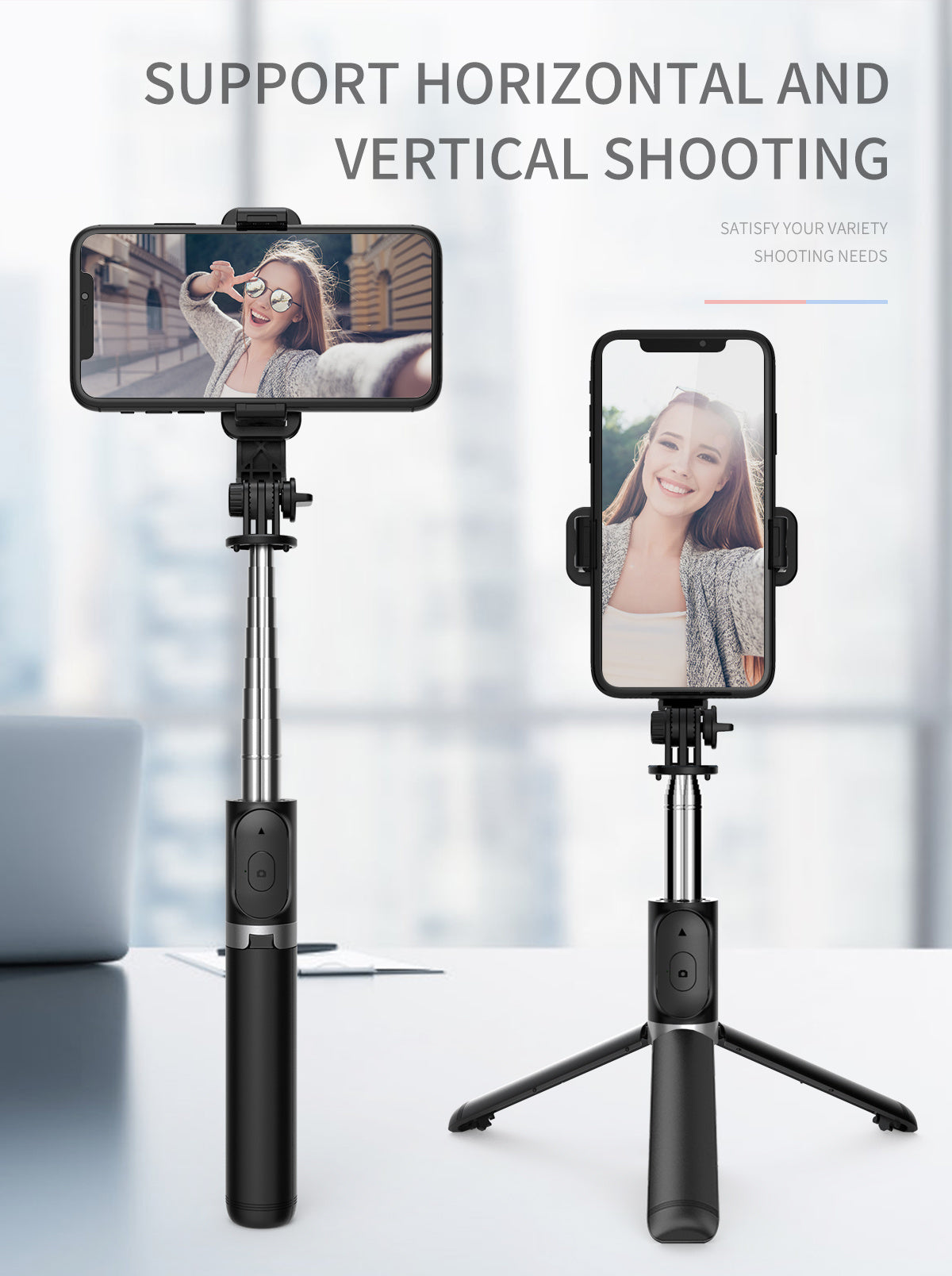Perche selfie trépied 3‑en‑1 extensible – avec télécommande & rotation 360°