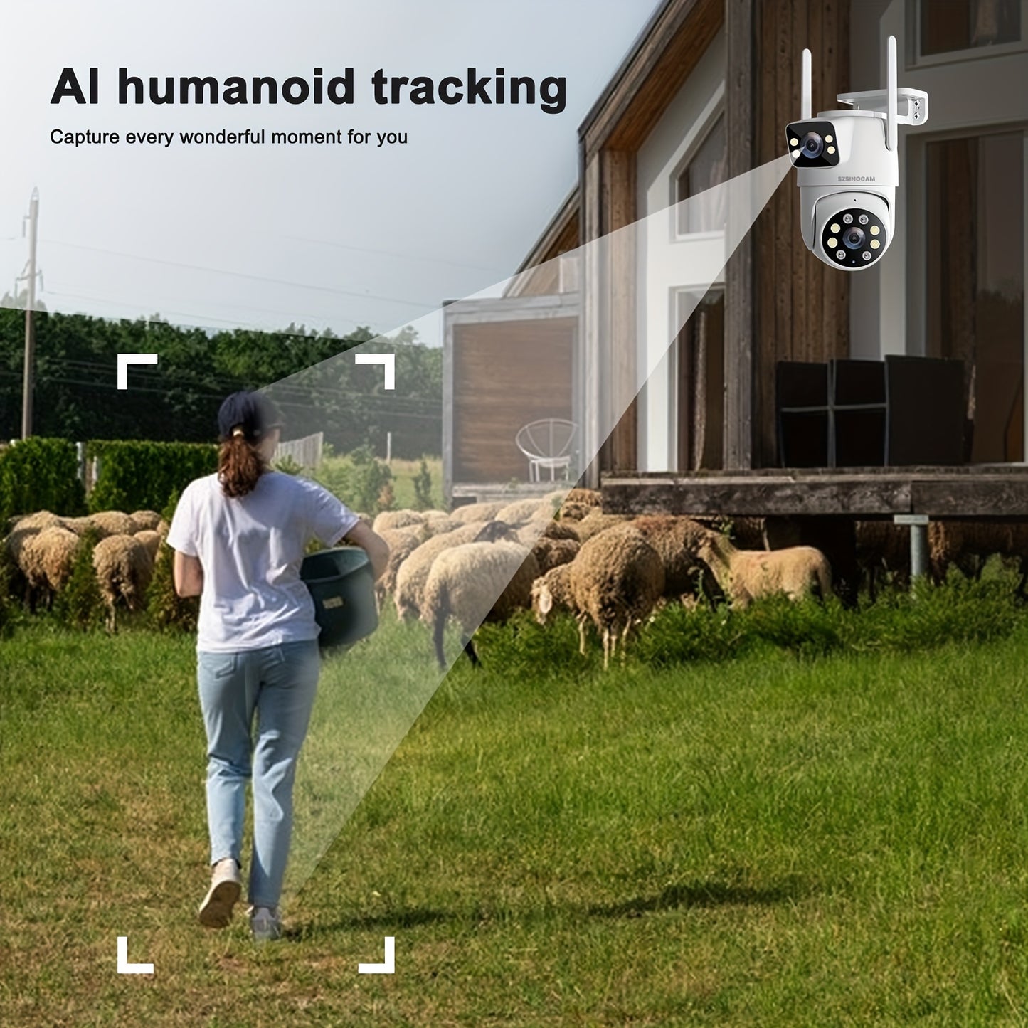Caméra de sécurité sans fil SZsinocam – double objectif, HD 720p & vision nocturne