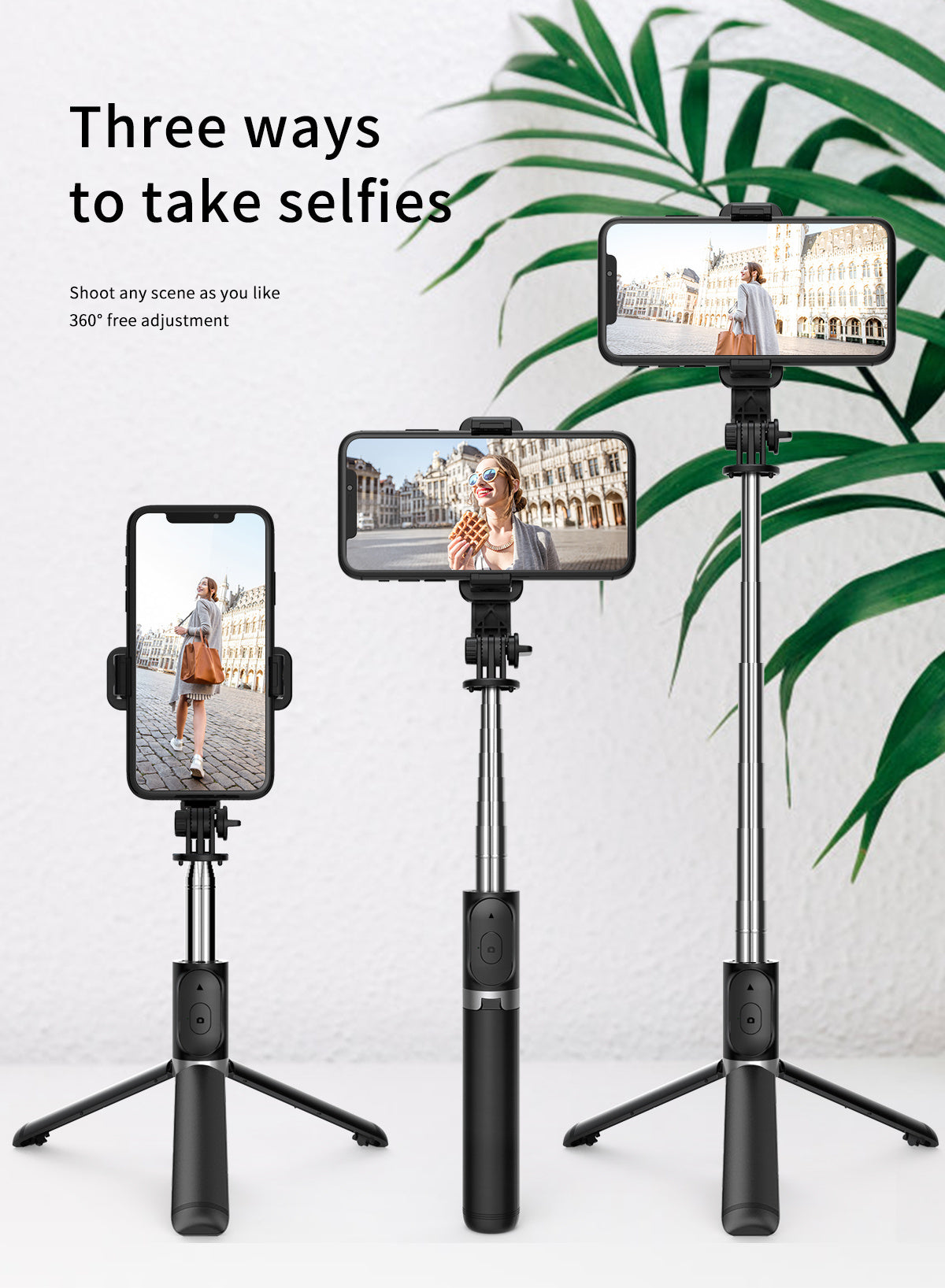 Perche selfie trépied 3‑en‑1 extensible – avec télécommande & rotation 360°