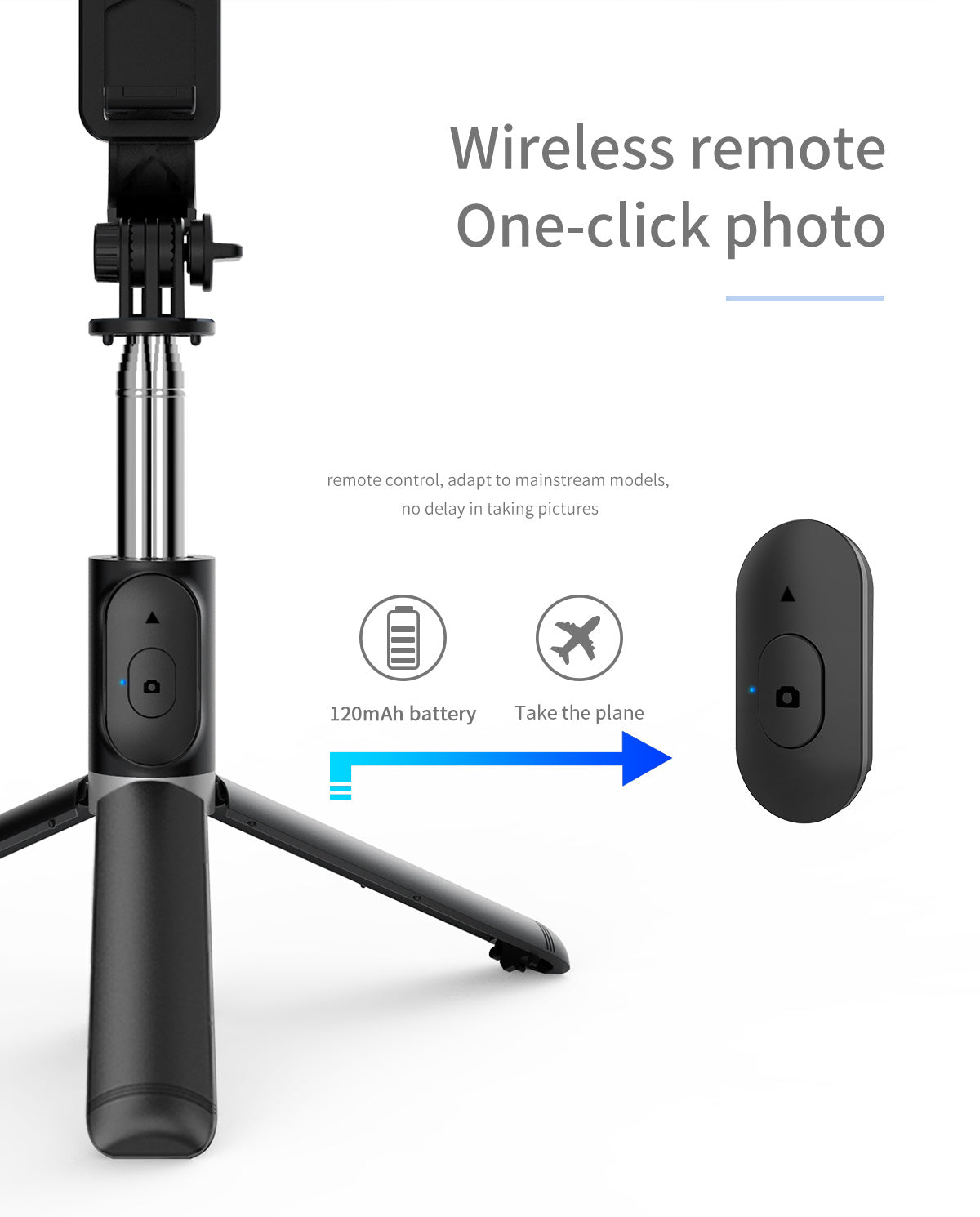 Perche selfie trépied 3‑en‑1 extensible – avec télécommande & rotation 360°