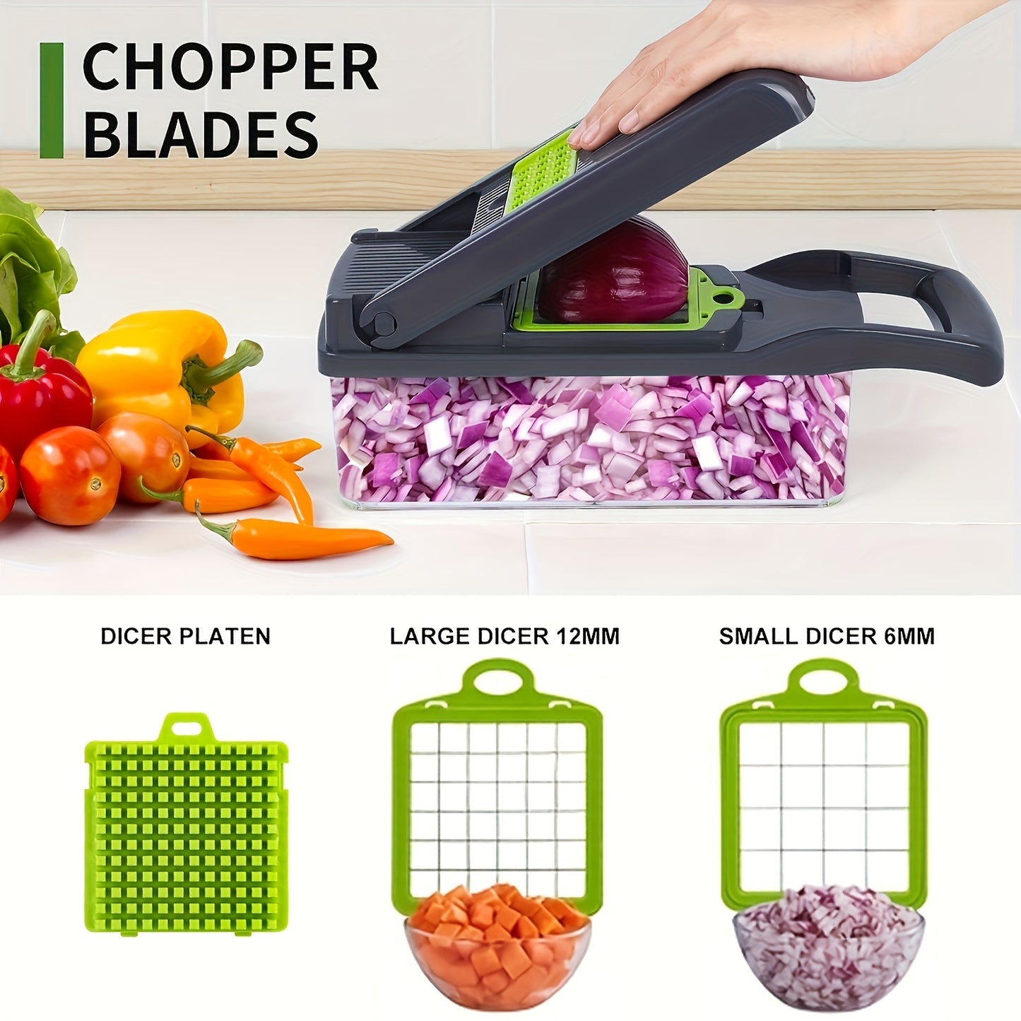 Coupe-légumes multifonction 16‑en‑1 – avec bac & panier égouttoir