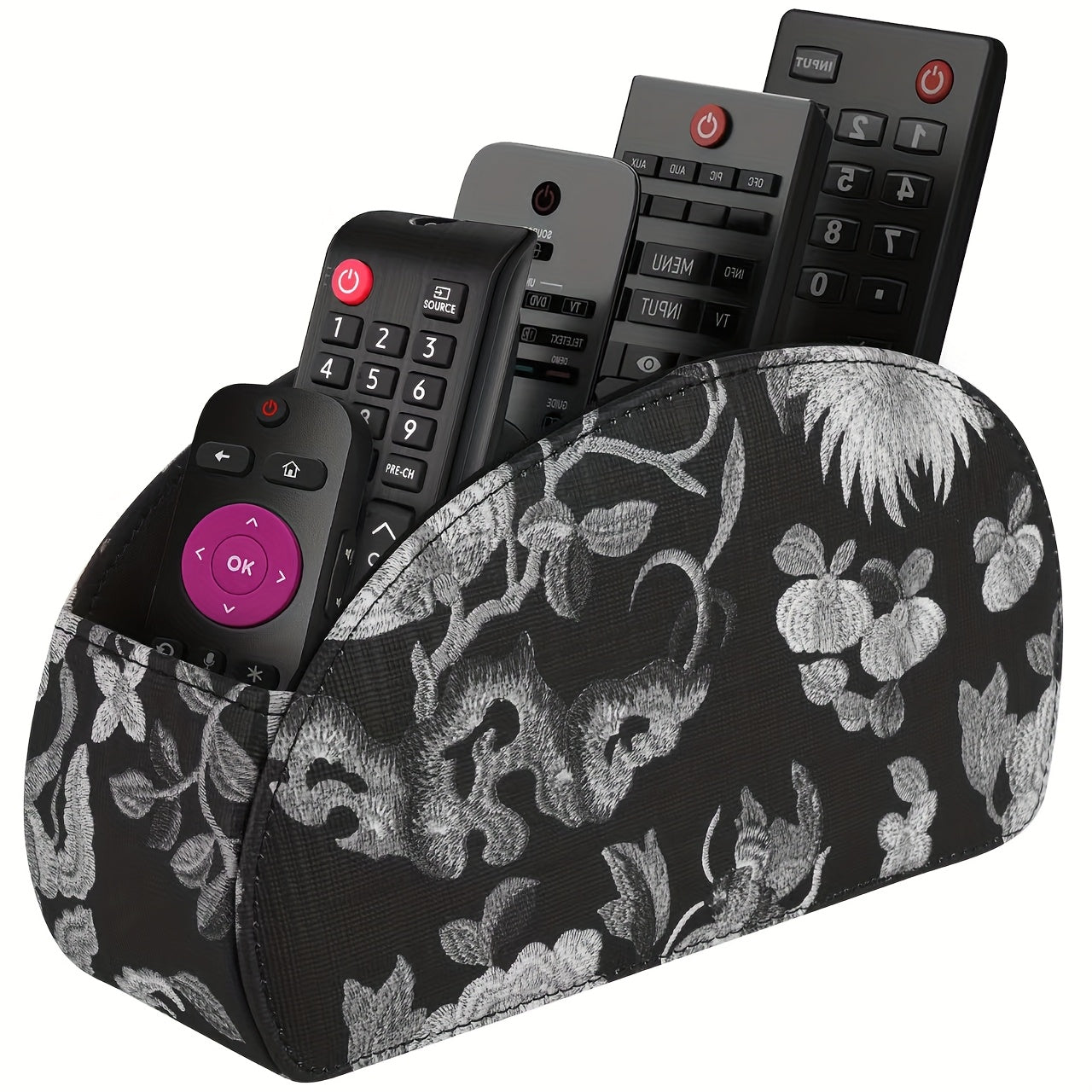 Organisateur télécommandes 5 compartiments – simili cuir noir