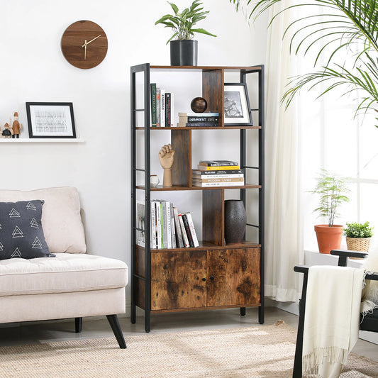 VASAGLE bibliothèque industrielle 5 niveaux – acier & bois 74×30×154,5 cm