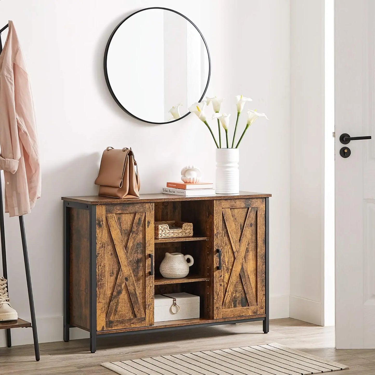 Buffet VASAGLE 100×35×70 cm – style rustique & étagères ouvertes