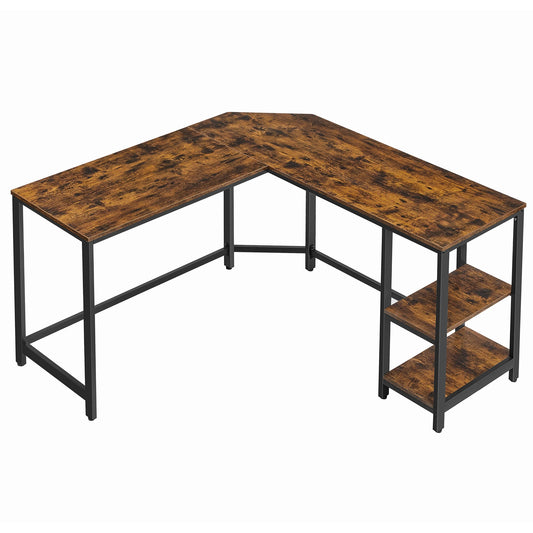 Bureau d’angle en L VASAGLE – avec 2 étagères & structure industrielle