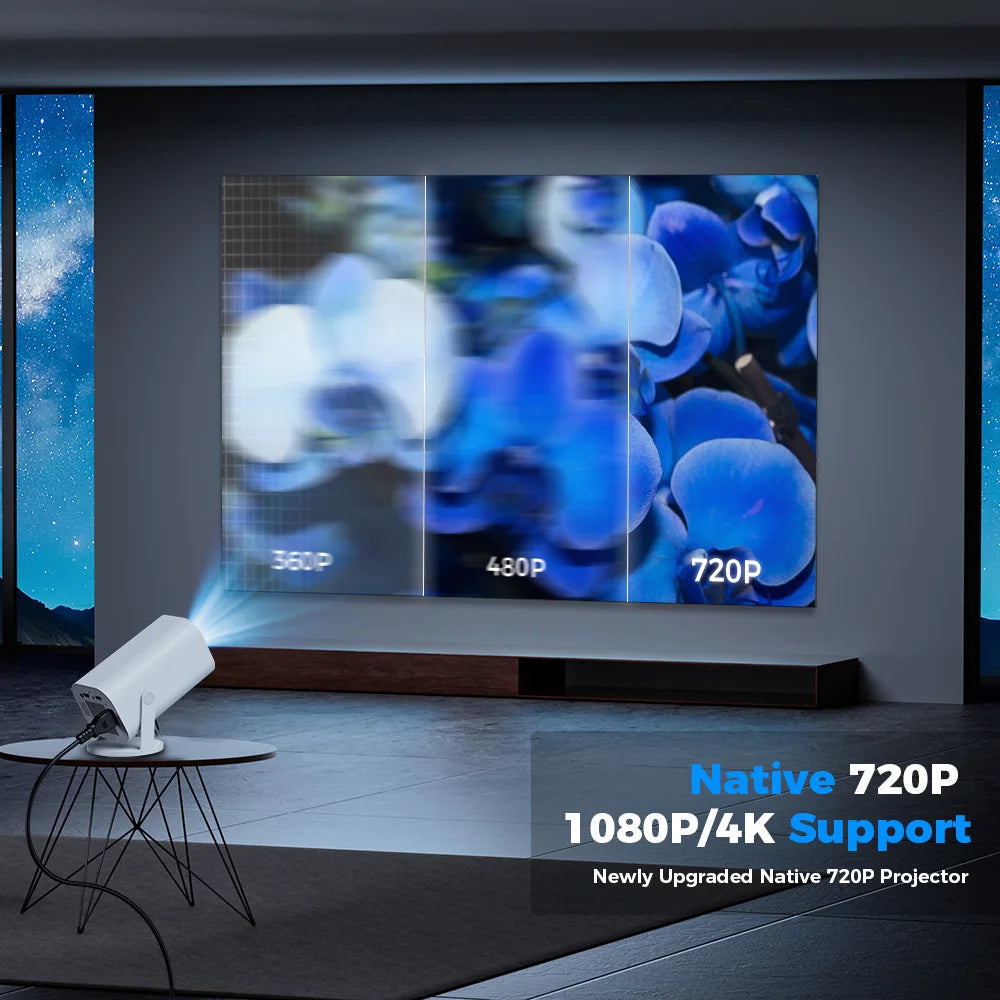 Mini projecteur intelligent 4K – Android 12, Wi-Fi 6 & rotation 180°