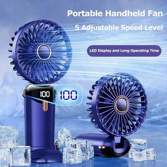 Mini ventilateur portable 5 vitesses USB avec écran & base multi-usage