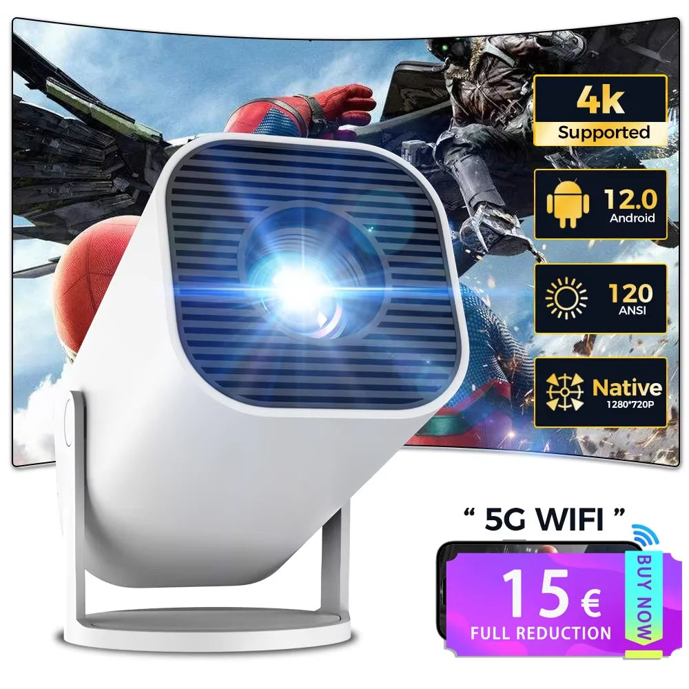 Mini projecteur intelligent 4K – Android 12, Wi-Fi 6 & rotation 180°