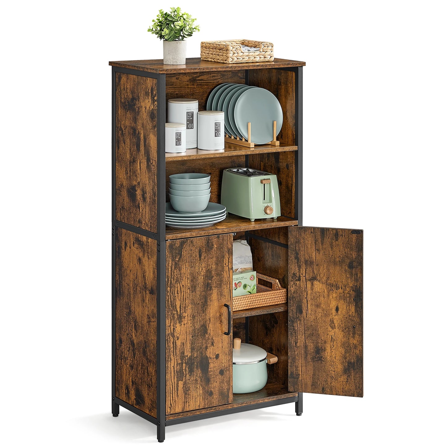 Armoire haute VASAGLE cuisine – étagères réglables & compartiments ouverts