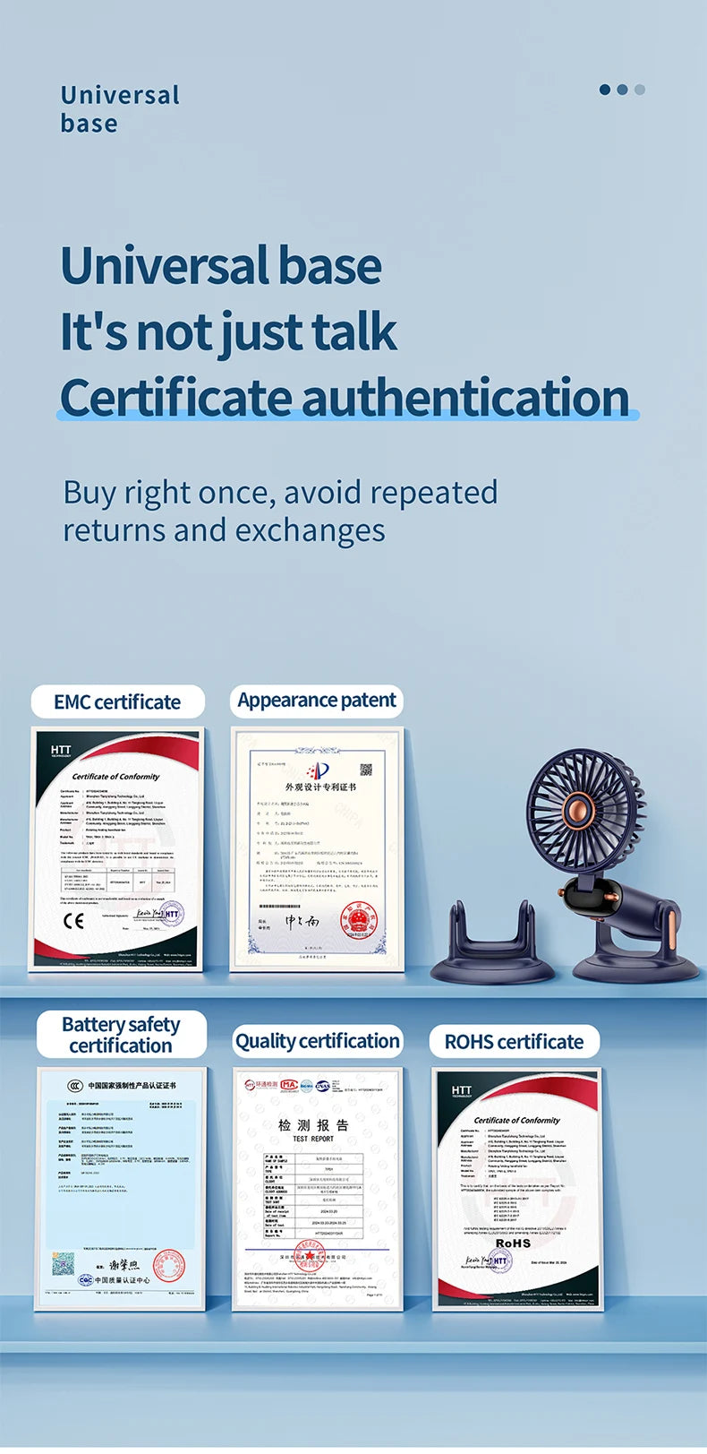 Mini ventilateur portable 5 vitesses USB avec écran & base multi-usage