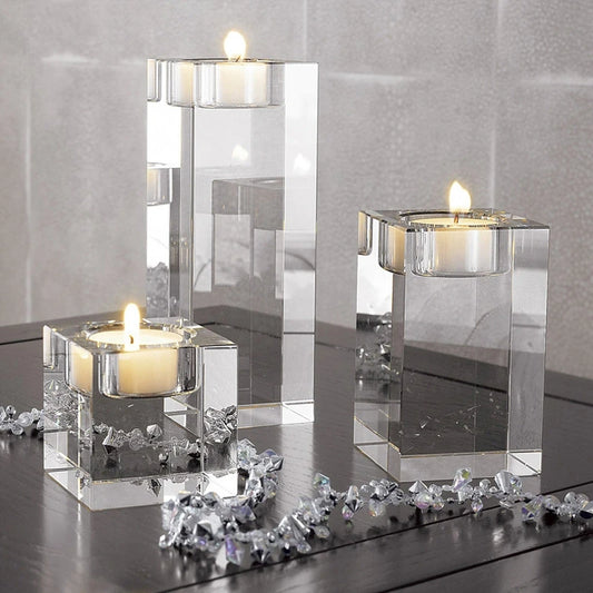 Bougeoir romantique en verre cristal – décoration de table & mariage