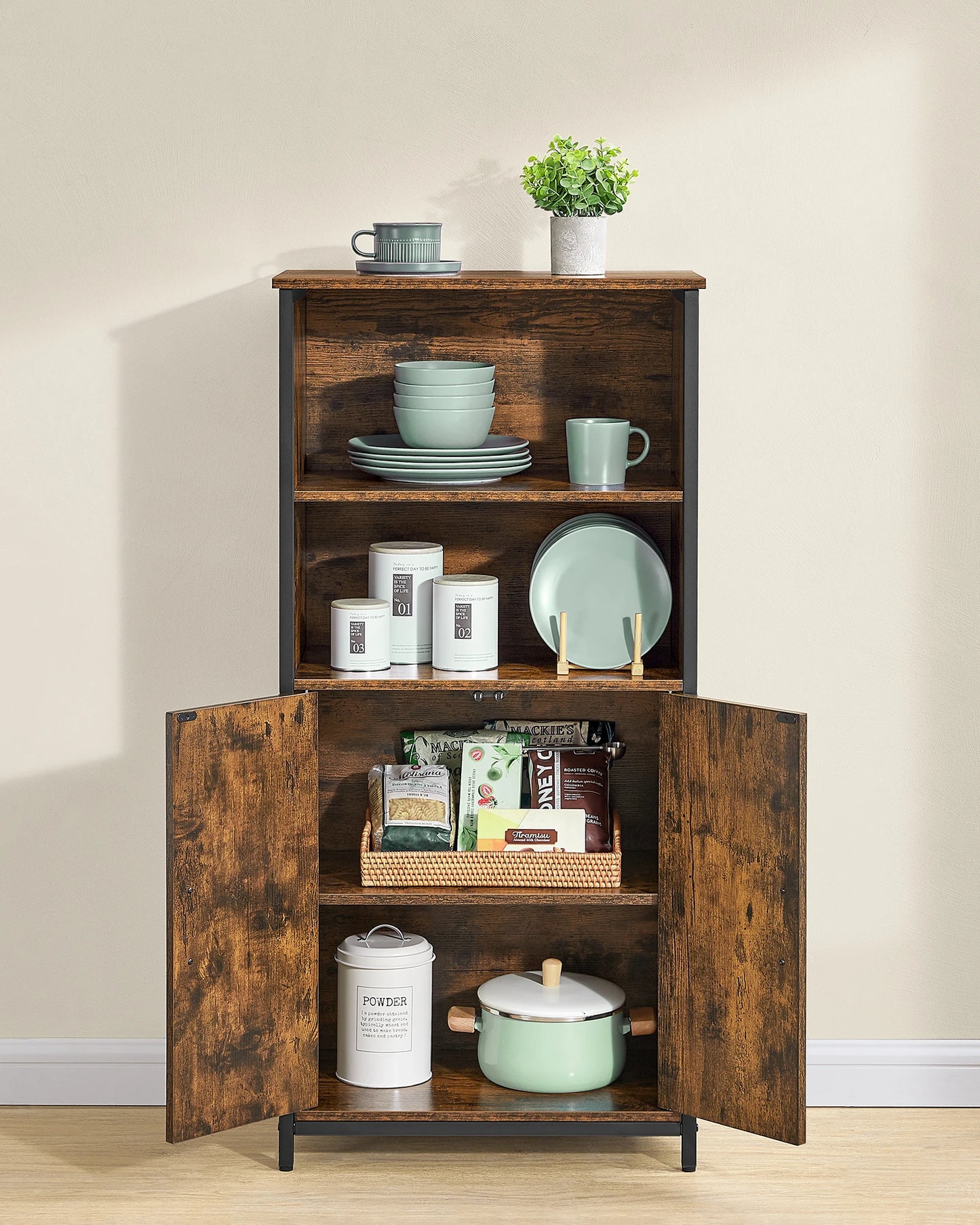 Armoire haute VASAGLE cuisine – étagères réglables & compartiments ouverts