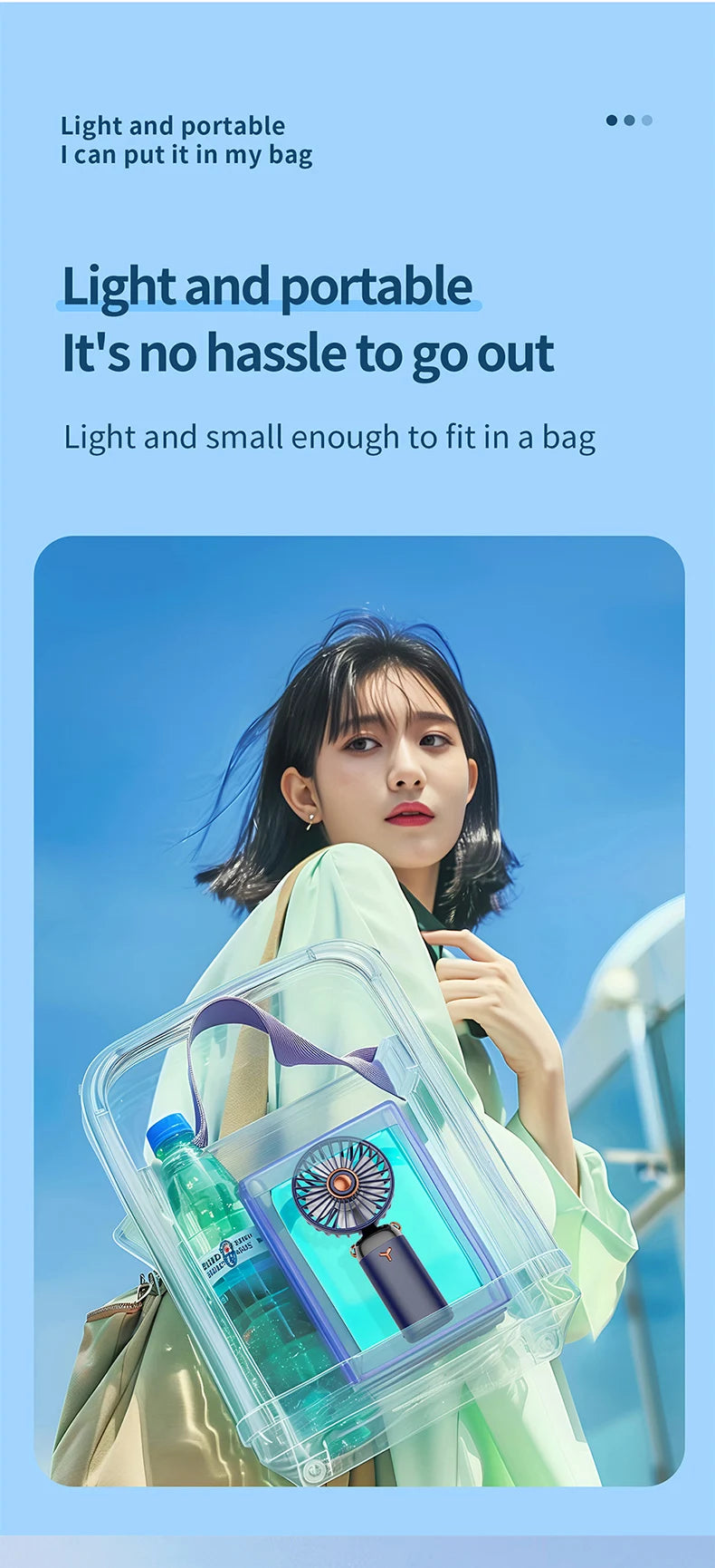 Mini ventilateur portable 5 vitesses USB avec écran & base multi-usage