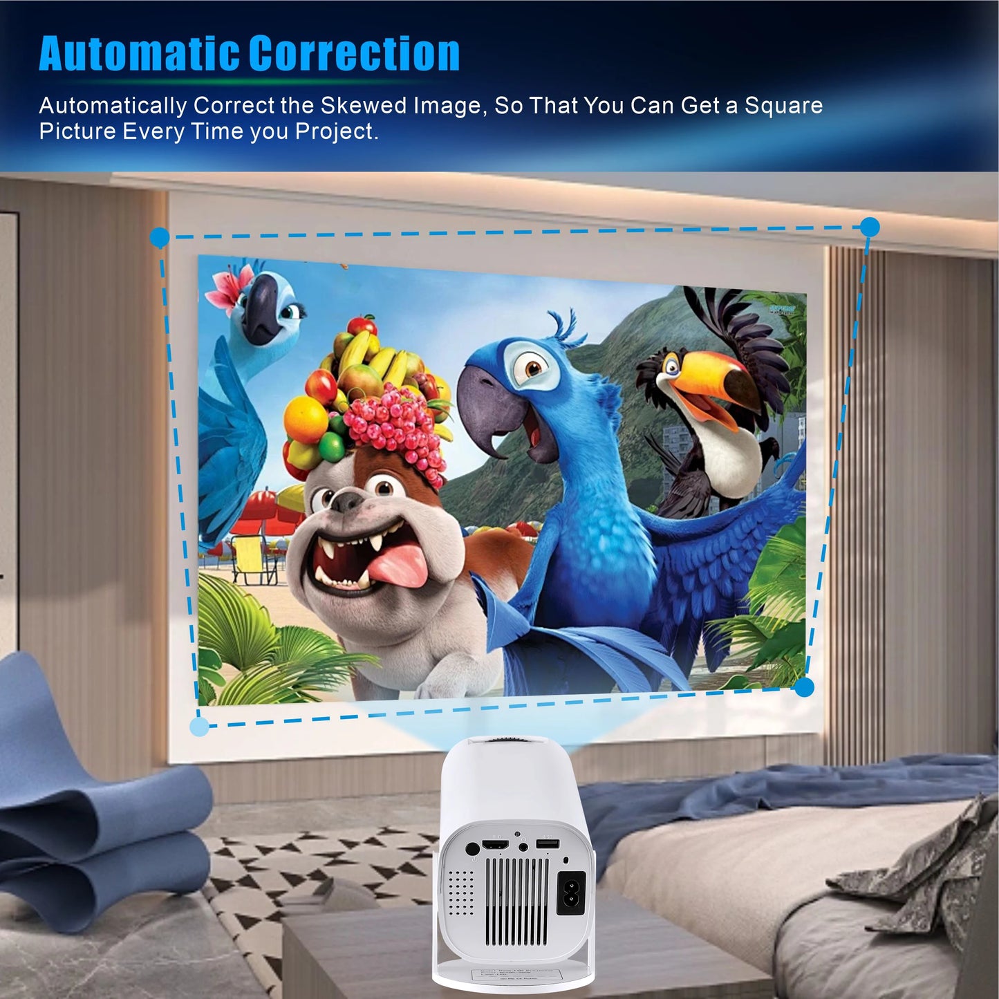 Mini projecteur intelligent 4K – Android 12, Wi-Fi 6 & rotation 180°