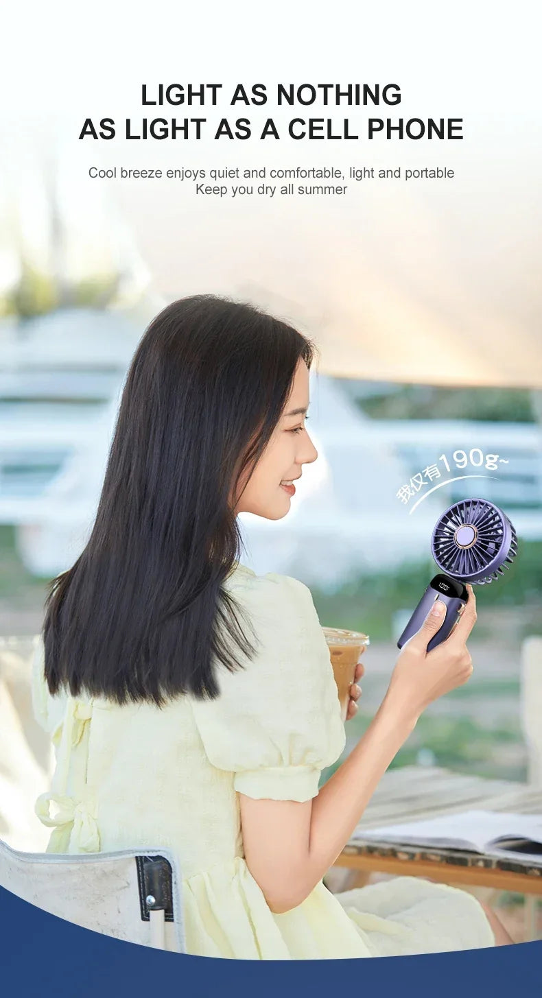 Mini ventilateur portable 5 vitesses USB avec écran & base multi-usage