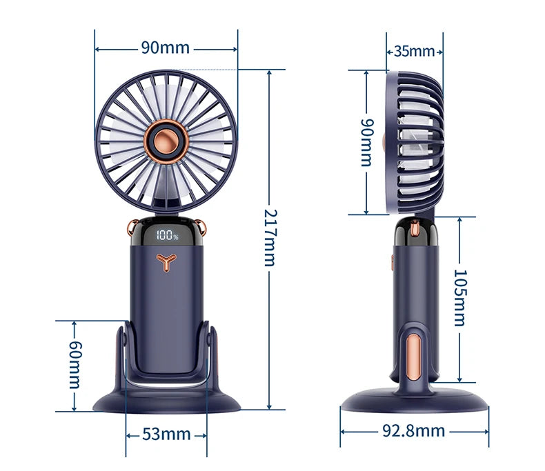 Mini ventilateur portable 5 vitesses USB avec écran & base multi-usage