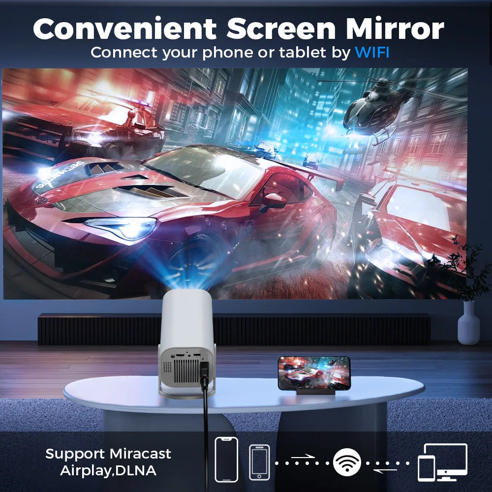 Mini projecteur intelligent 4K – Android 12, Wi-Fi 6 & rotation 180°