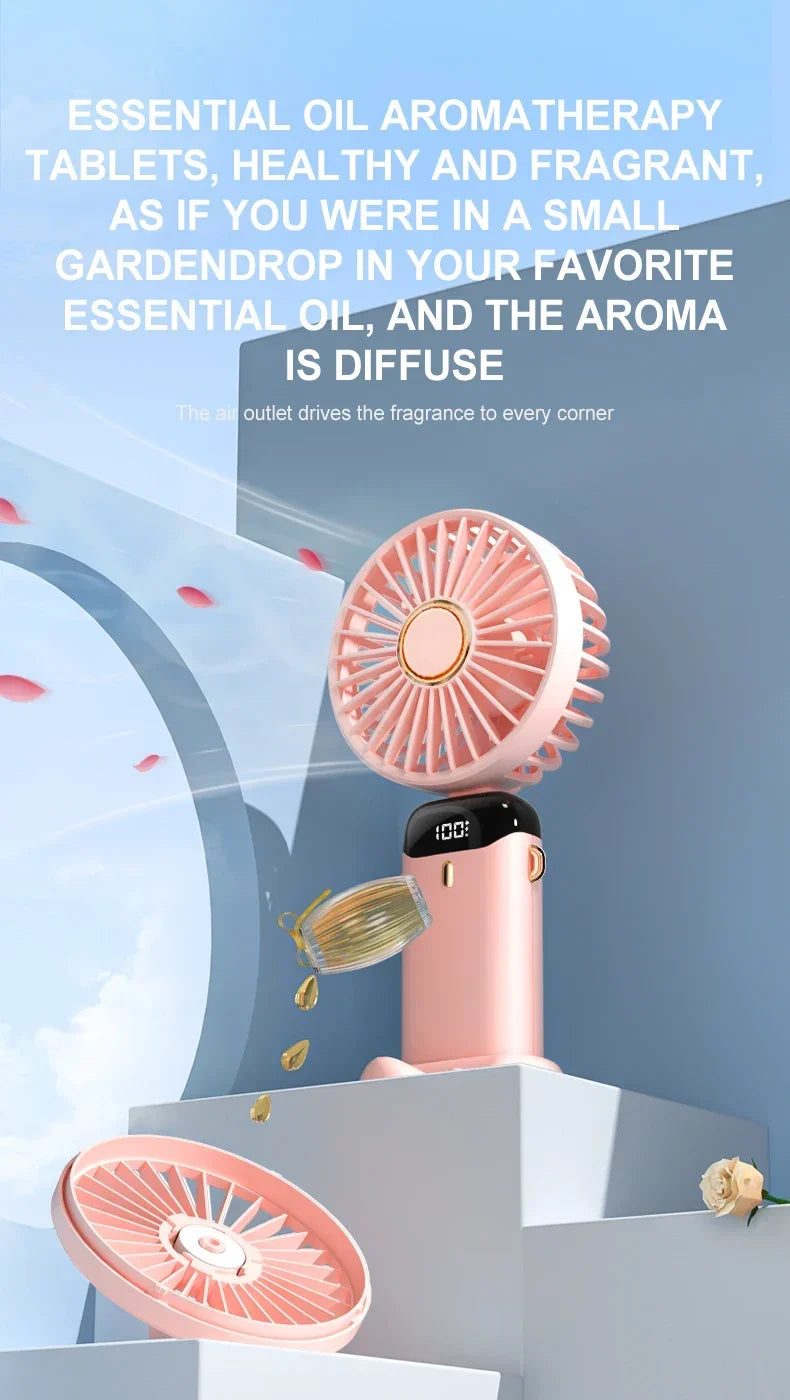 Mini ventilateur portable 5 vitesses USB avec écran & base multi-usage