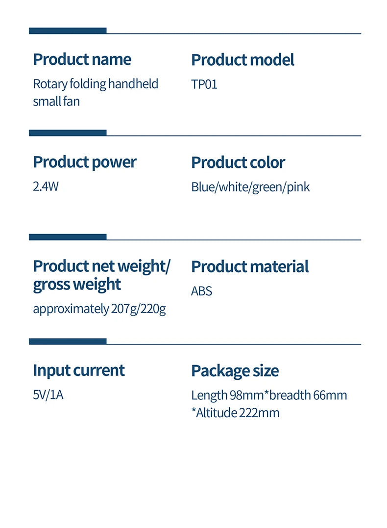 Mini ventilateur portable 5 vitesses USB avec écran & base multi-usage