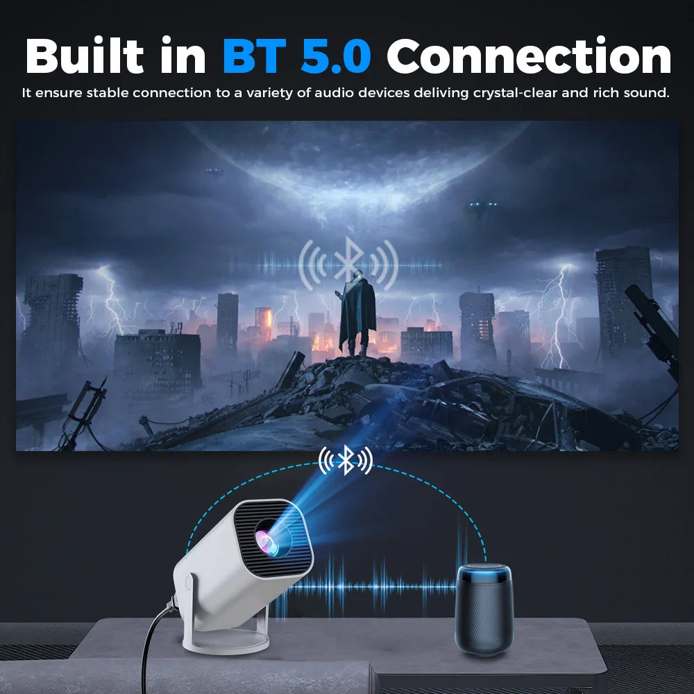 Mini projecteur intelligent 4K – Android 12, Wi-Fi 6 & rotation 180°