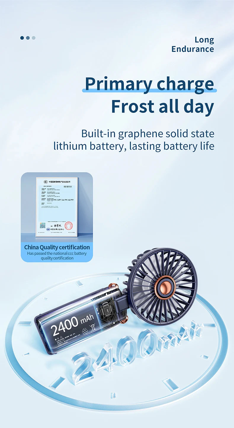 Mini ventilateur portable 5 vitesses USB avec écran & base multi-usage