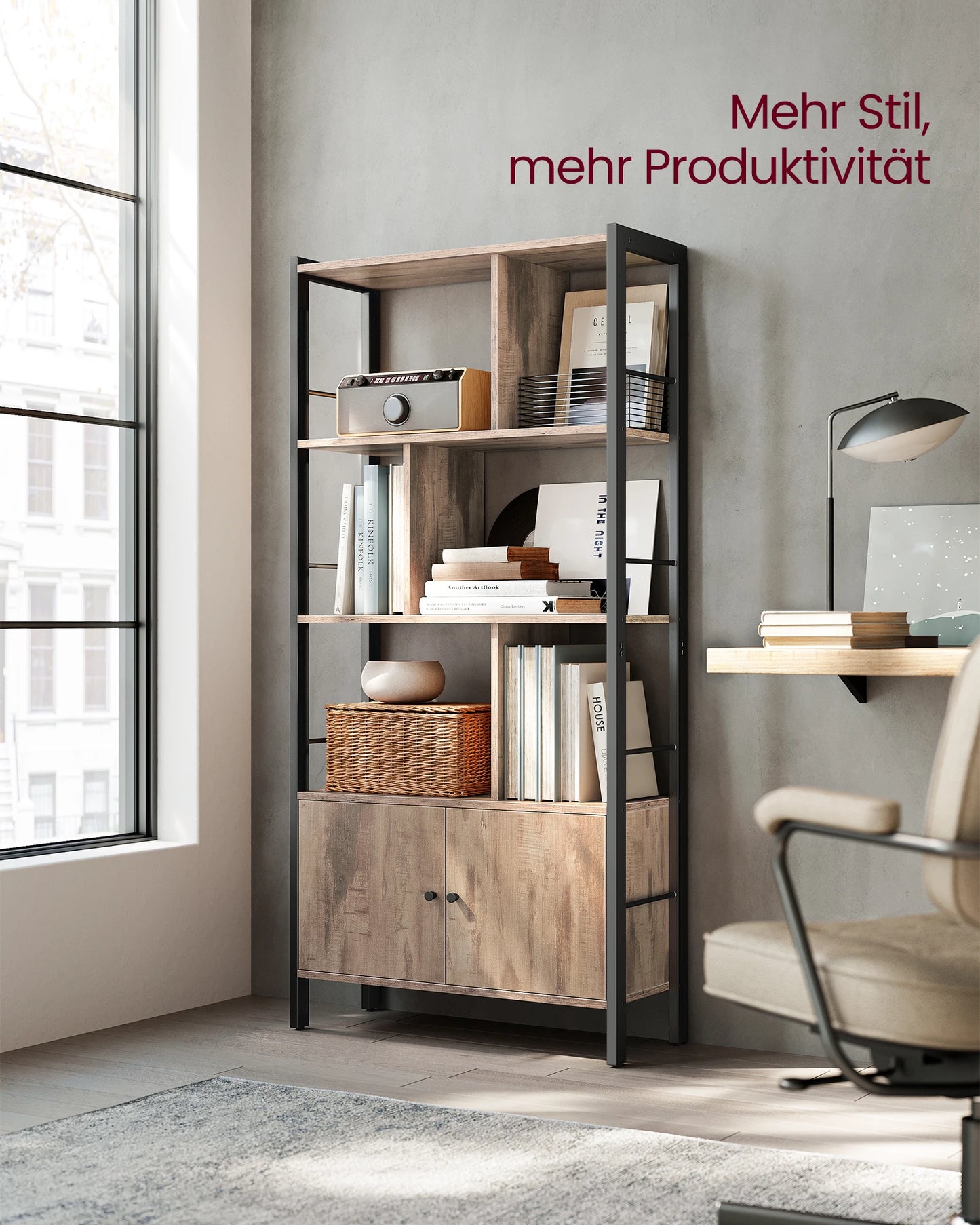 VASAGLE bibliothèque industrielle 5 niveaux – acier & bois 74×30×154,5 cm