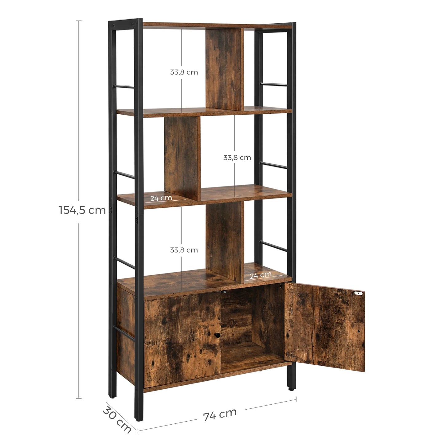 VASAGLE bibliothèque industrielle 5 niveaux – acier & bois 74×30×154,5 cm