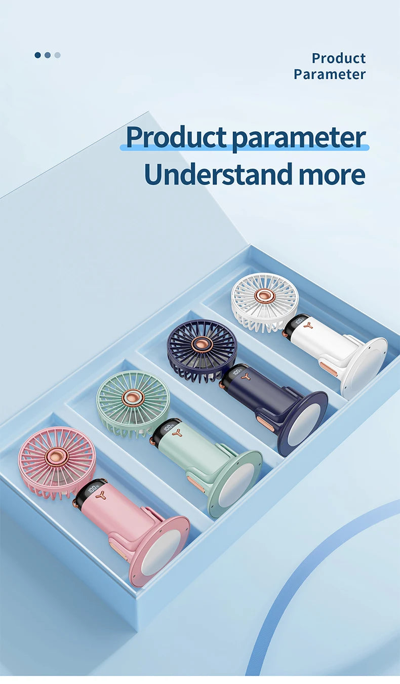 Mini ventilateur portable 5 vitesses USB avec écran & base multi-usage