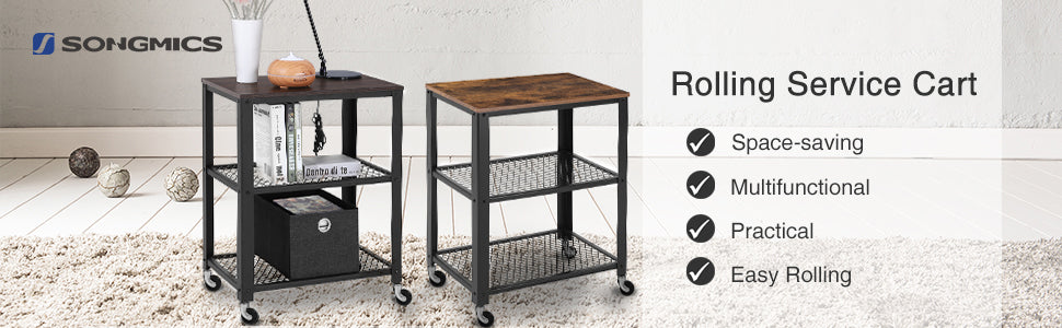Chariot de service VASAGLE 3 niveaux – roulant & multifonction 60×76,5×40 cm