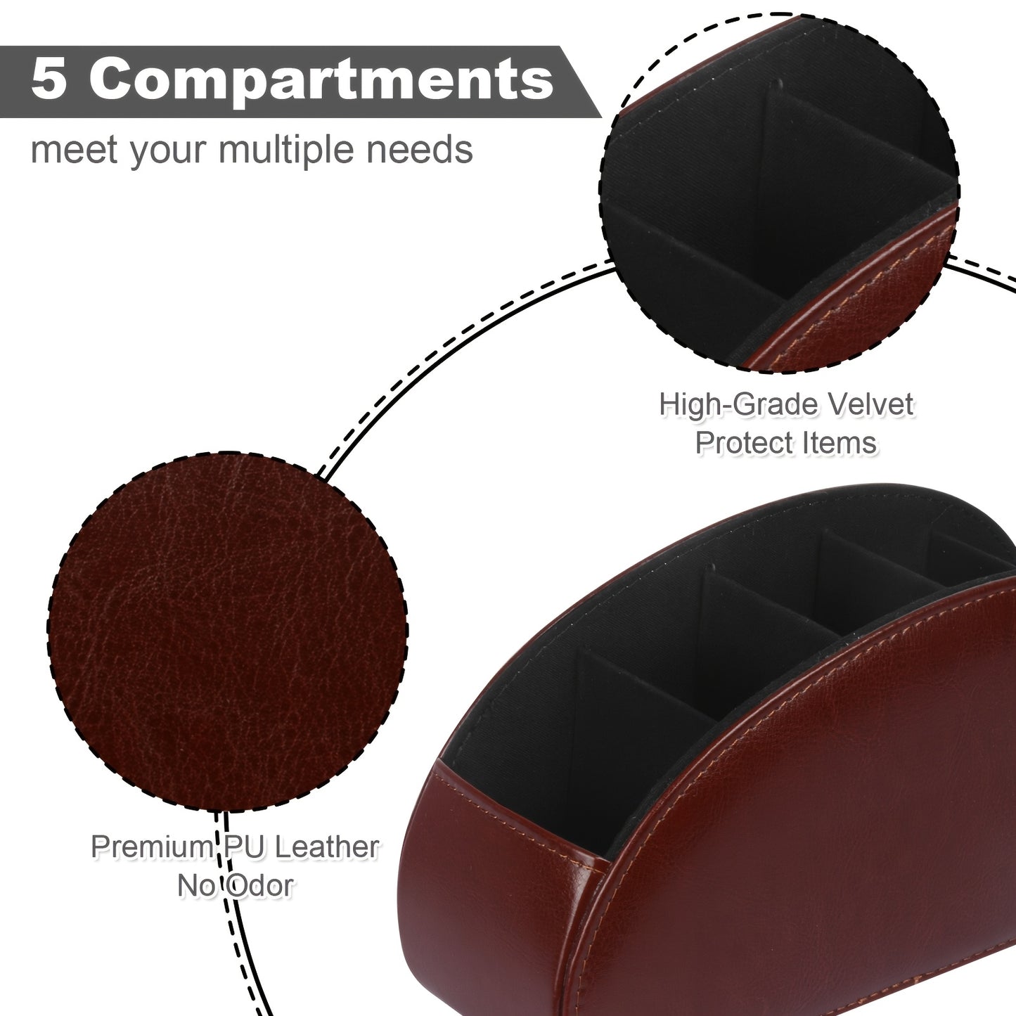 Organisateur télécommandes 5 compartiments – simili cuir noir