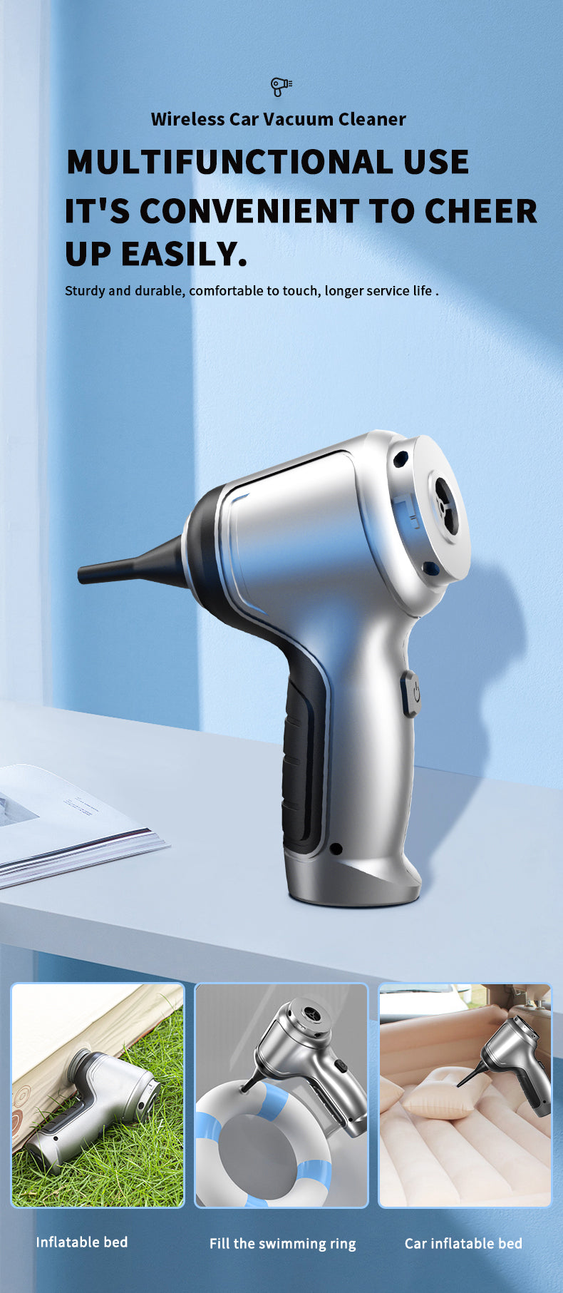 Aspirateur portable sans fil 2‑en‑1 – 15 000 Pa soufflage & aspiration