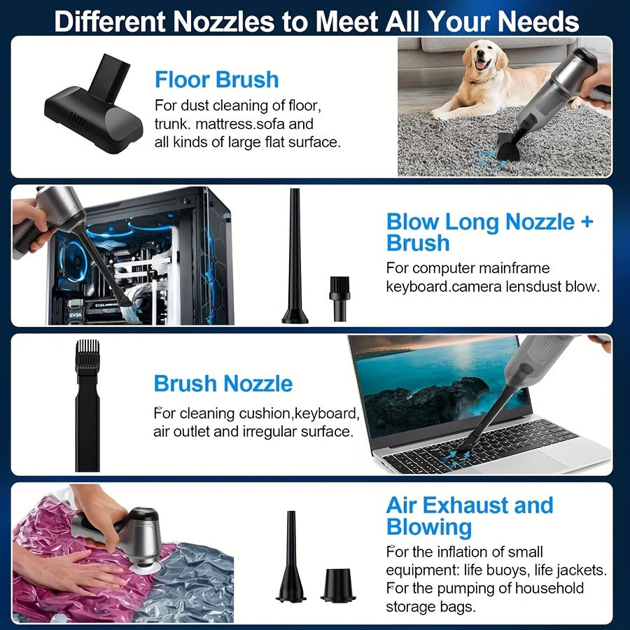 Aspirateur portable sans fil 2‑en‑1 – 15 000 Pa soufflage & aspiration