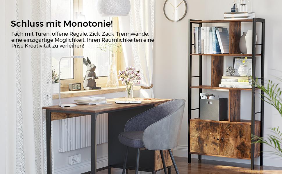 VASAGLE bibliothèque industrielle 5 niveaux – acier & bois 74×30×154,5 cm