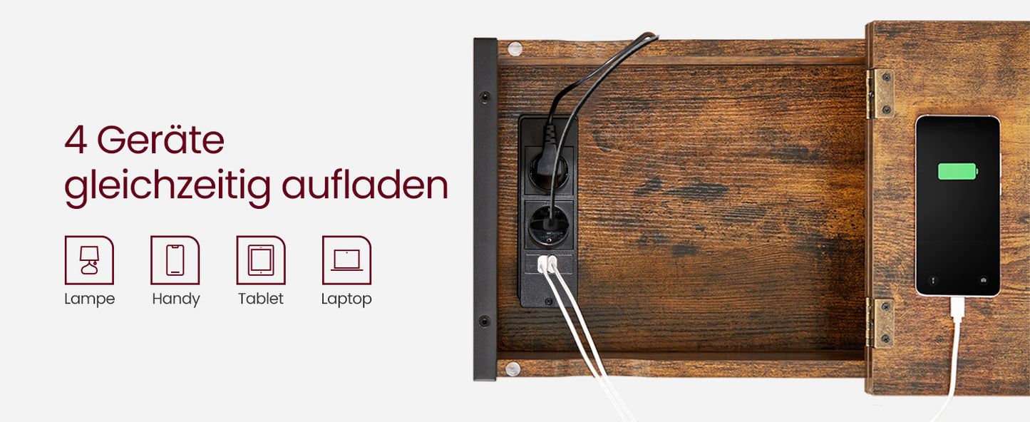 Table d’appoint VASAGLE avec prises & ports USB – plateau rabattable