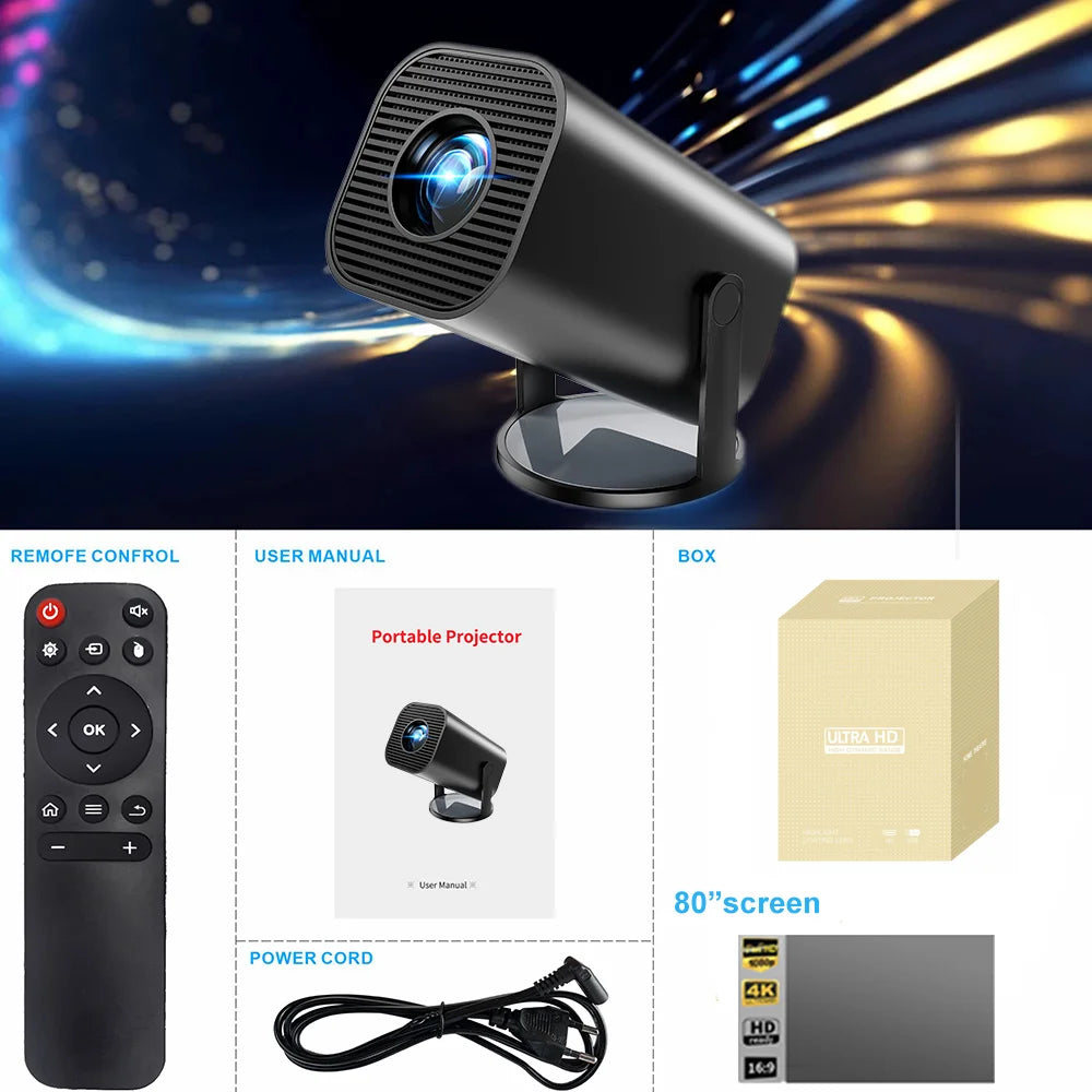 Mini projecteur intelligent 4K – Android 12, Wi-Fi 6 & rotation 180°