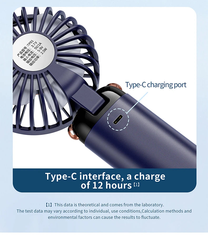 Mini ventilateur portable 5 vitesses USB avec écran & base multi-usage