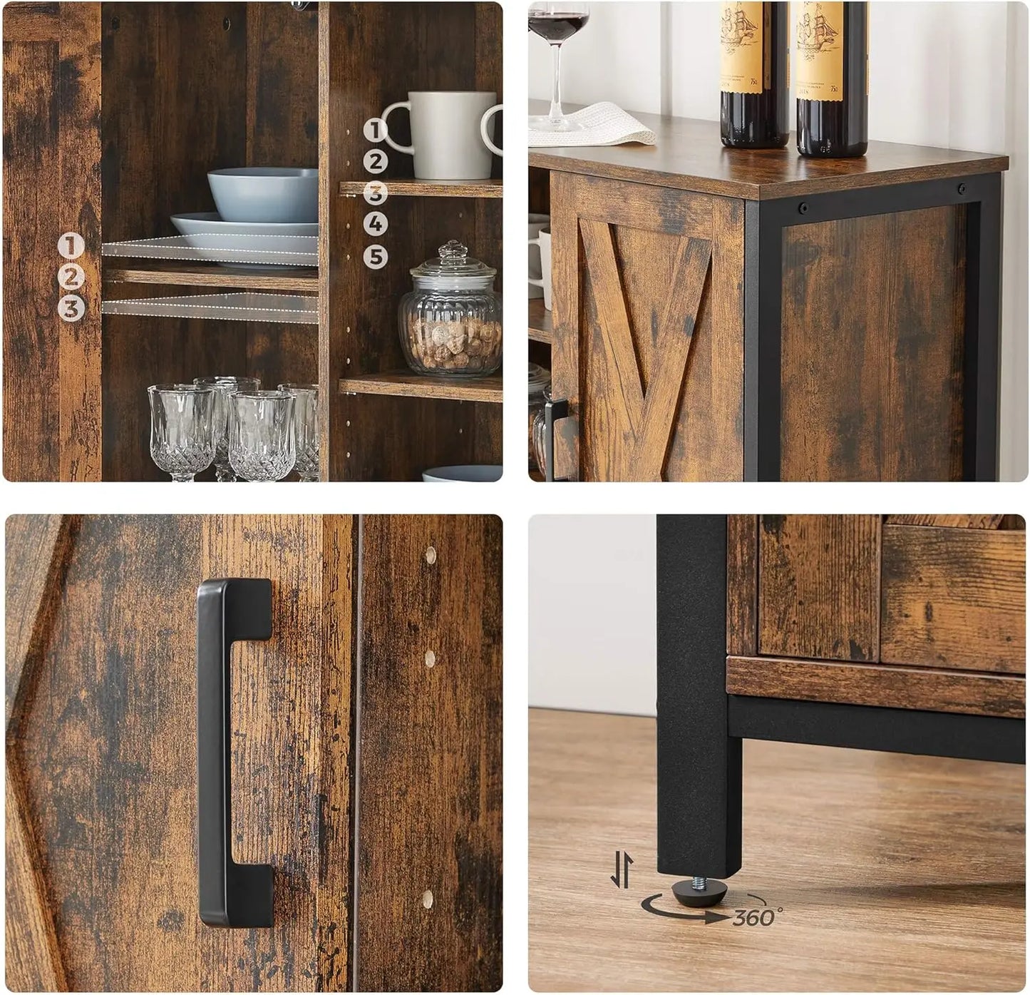 Buffet VASAGLE 100×35×70 cm – style rustique & étagères ouvertes