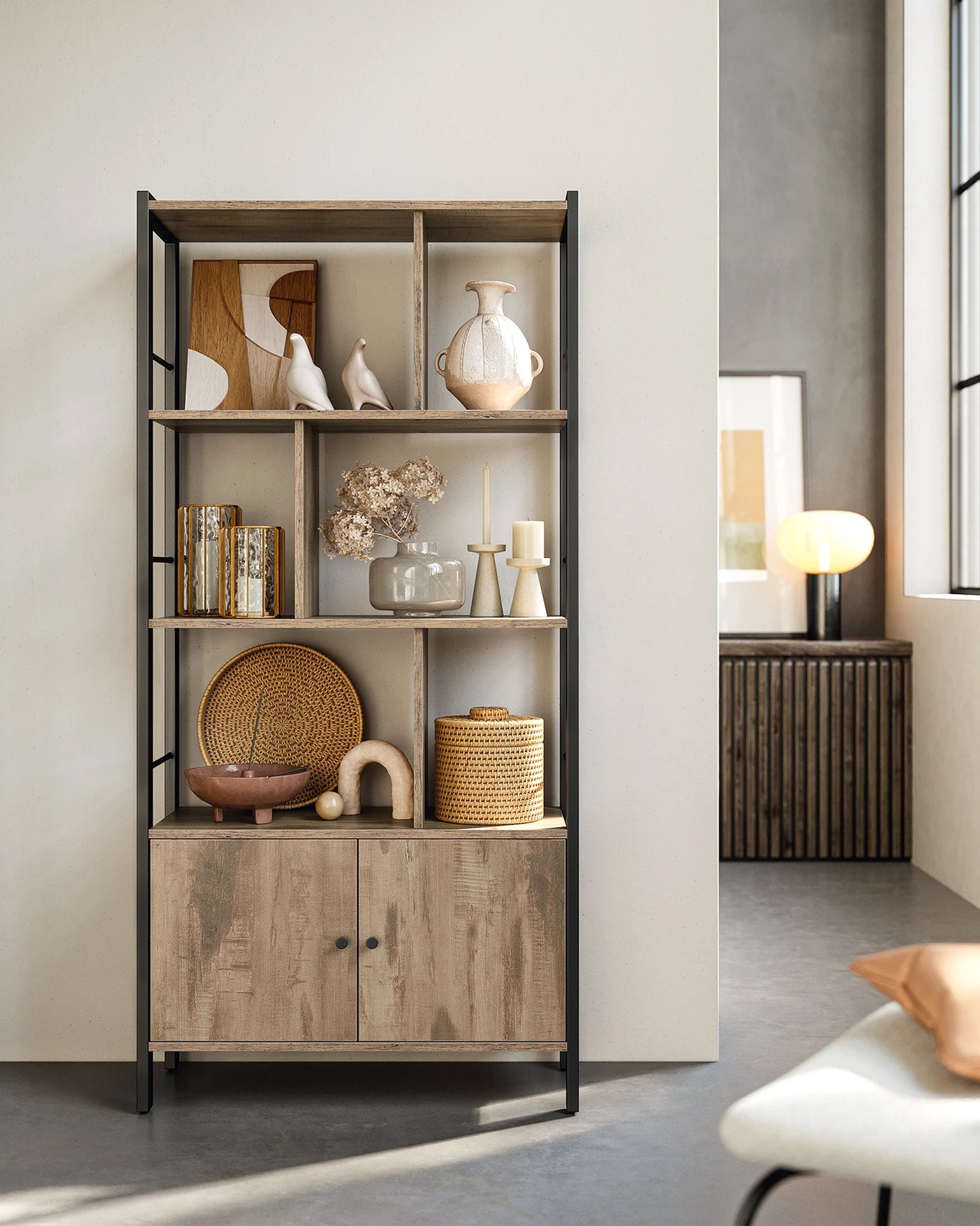 VASAGLE bibliothèque industrielle 5 niveaux – acier & bois 74×30×154,5 cm