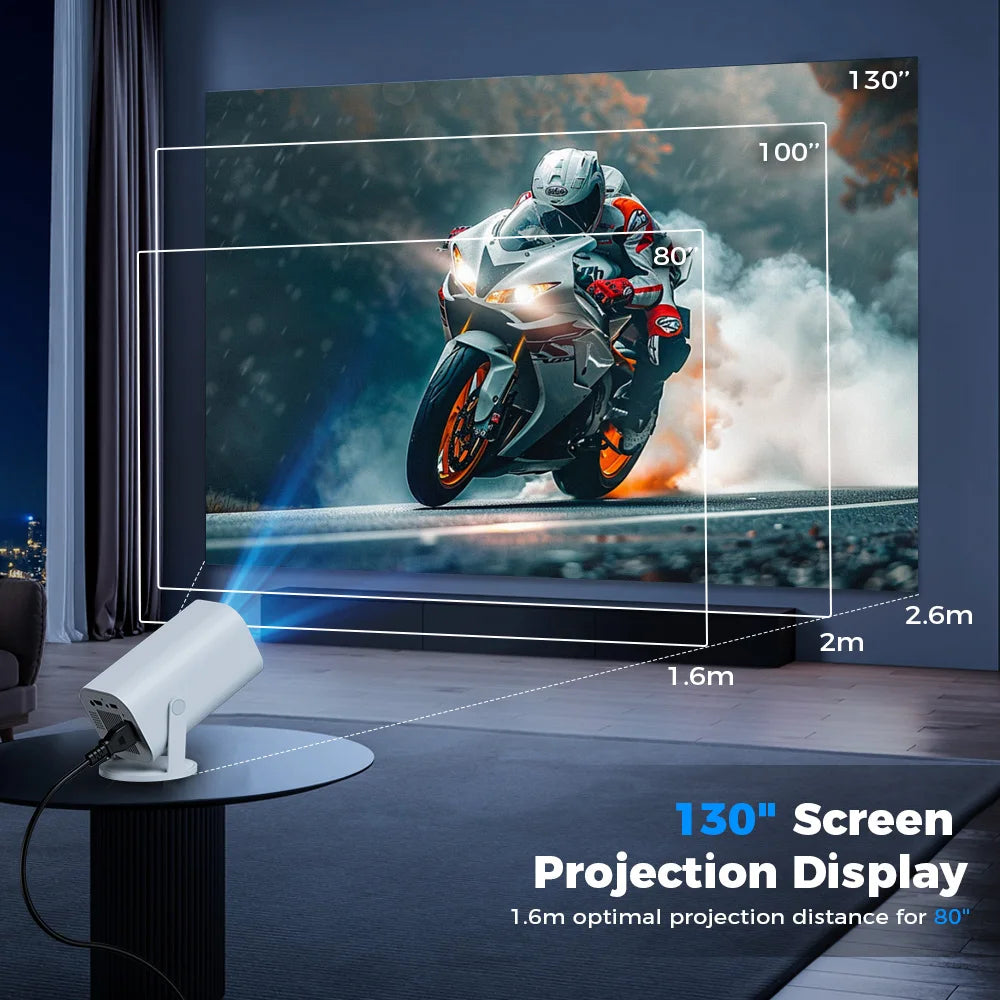 Mini projecteur intelligent 4K – Android 12, Wi-Fi 6 & rotation 180°