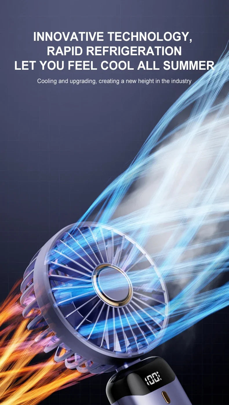 Mini ventilateur portable 5 vitesses USB avec écran & base multi-usage