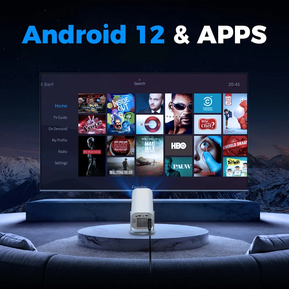 Mini projecteur intelligent 4K – Android 12, Wi-Fi 6 & rotation 180°