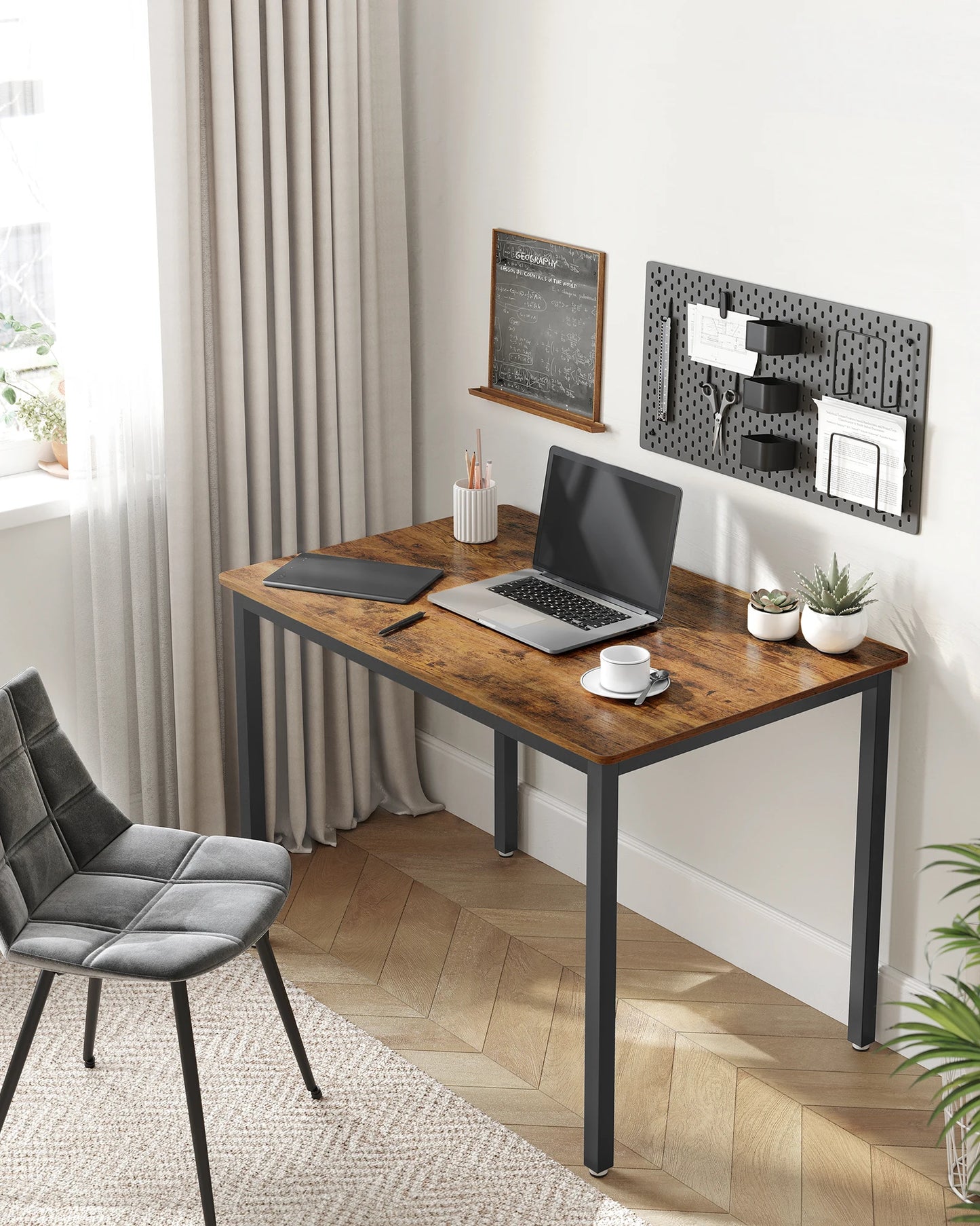 Table à manger VASAGLE 110×70 cm – bois & métal style industriel