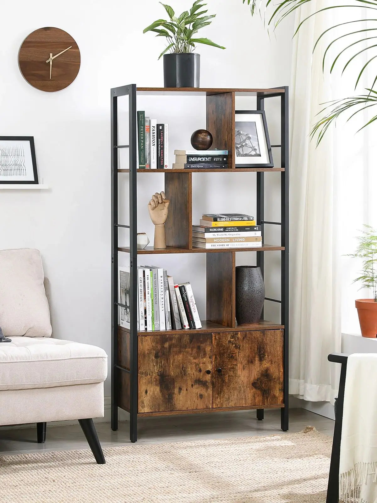 VASAGLE bibliothèque industrielle 5 niveaux – acier & bois 74×30×154,5 cm