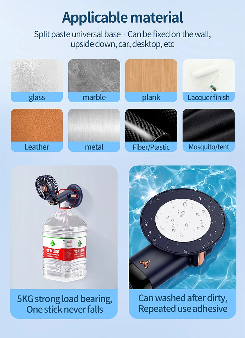 Mini ventilateur portable 5 vitesses USB avec écran & base multi-usage