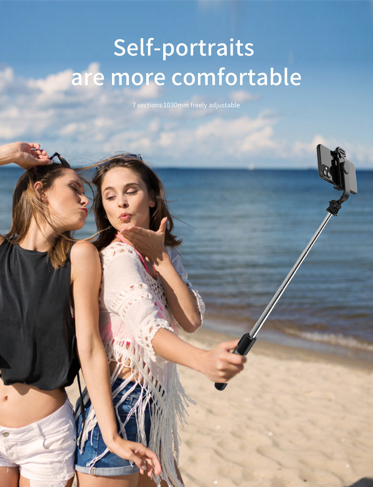 Perche selfie trépied 3‑en‑1 extensible – avec télécommande & rotation 360°