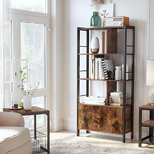 VASAGLE bibliothèque industrielle 5 niveaux – acier & bois 74×30×154,5 cm